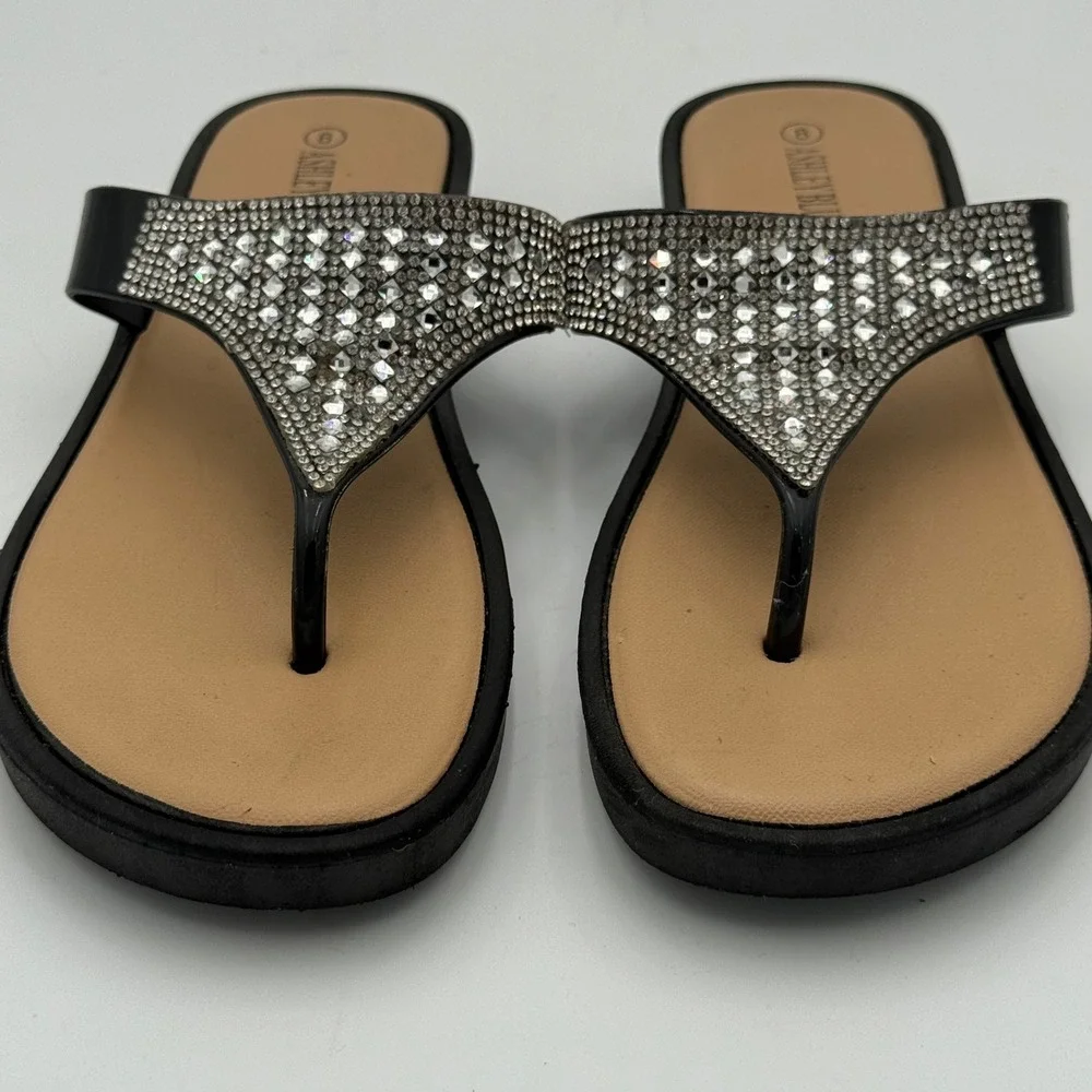 Ashley Blue Black Rhinestone‎ Embellished Thong Sandals Flip Flops Size 8